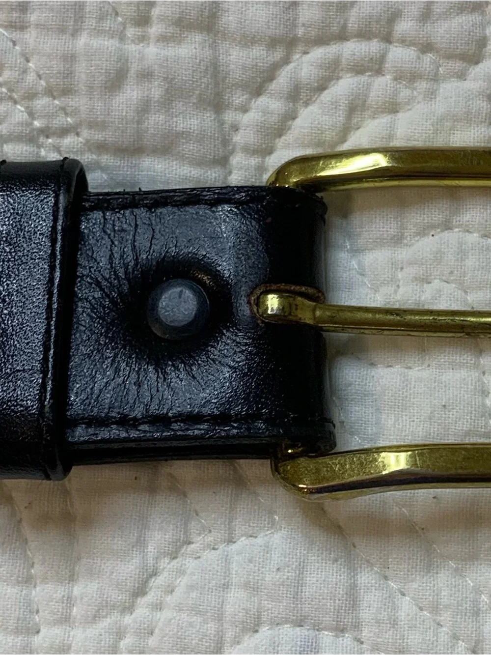 Vintage Manhattan Black Leather Belt with Gold-Tone Buckle